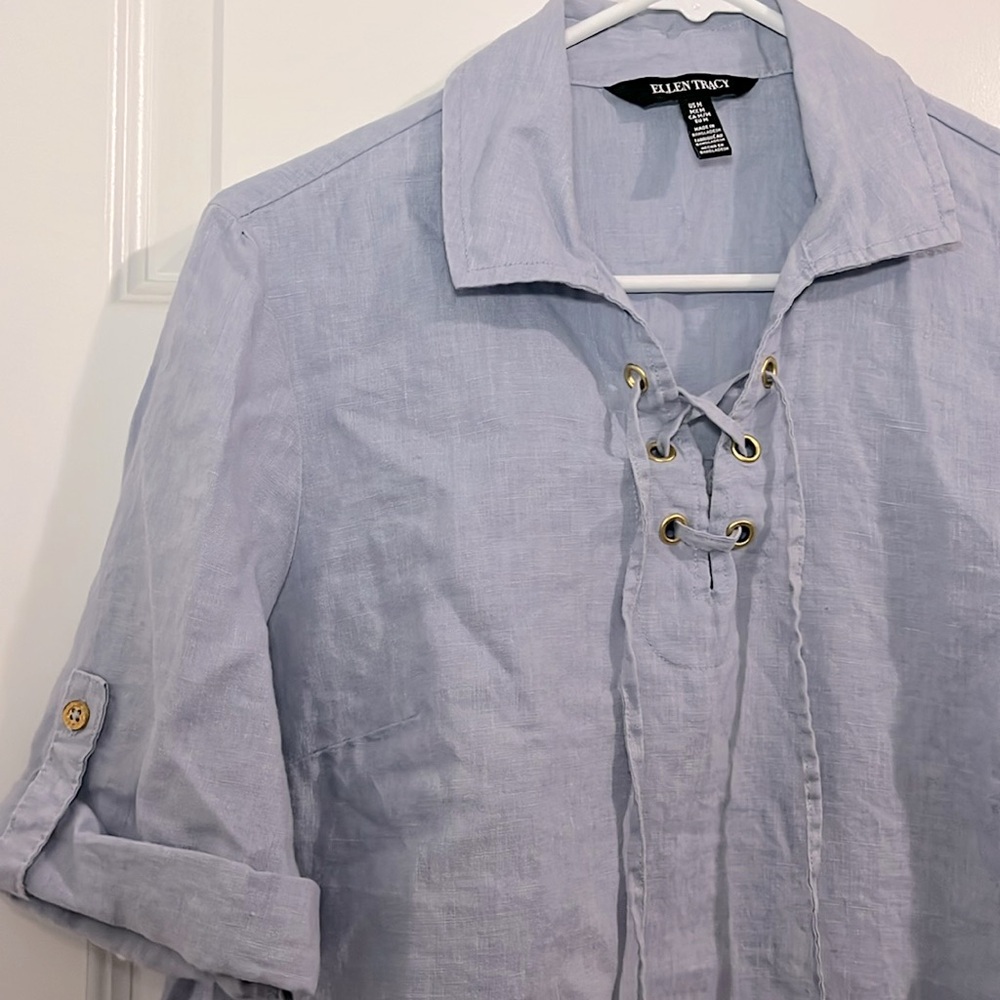 Beautiful Ellen, Tracy 100% linen top sleeves worn two ways size medium